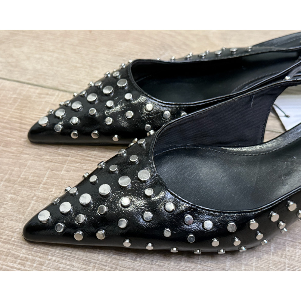 NEW MANGO MNG BLACK STUDDED KITTEN HEELS SLINGBACK PUMPS SHOES SZ 6.5 37 - Picture 10 of 14